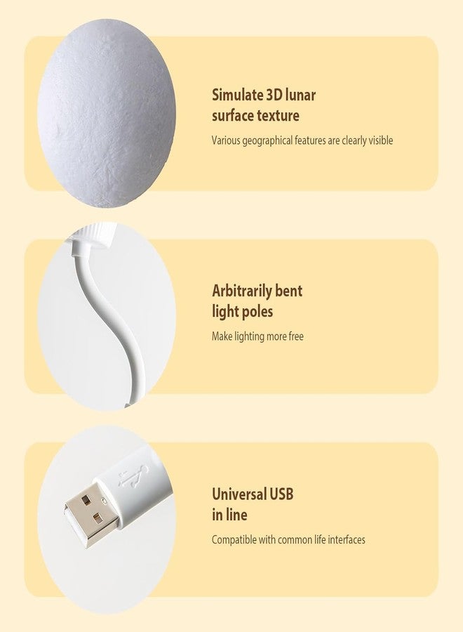 فلاينجو مصباح ليلي بلاستيكي يعمل بمنفذ USB من FLYNGO لغرفة النوم، مصباح ليلي على شكل قمر للأطفال، مناسب لغرفة المعيشة، مزود بإضاءة LED، لون أبيض - Image 3